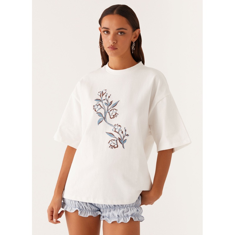Born To Have Fun Oversized Graphic Tee – Blue Floral