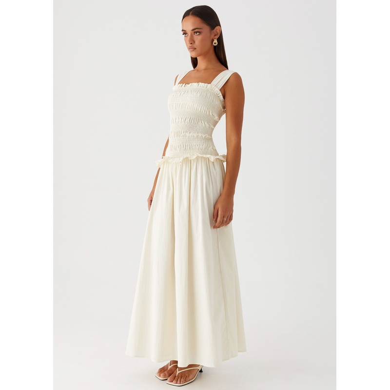 Deana Shirred Maxi Dress – White