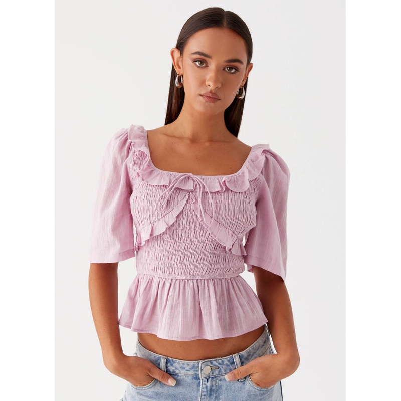 Hidden Gem Shirring Top – Purple