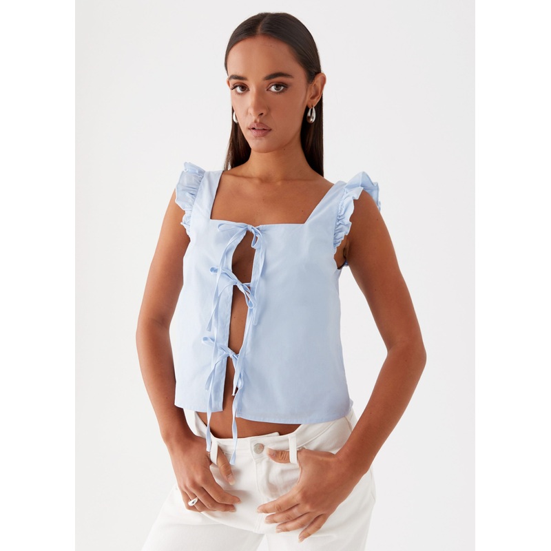 Kiani Tie Front Top – Blue