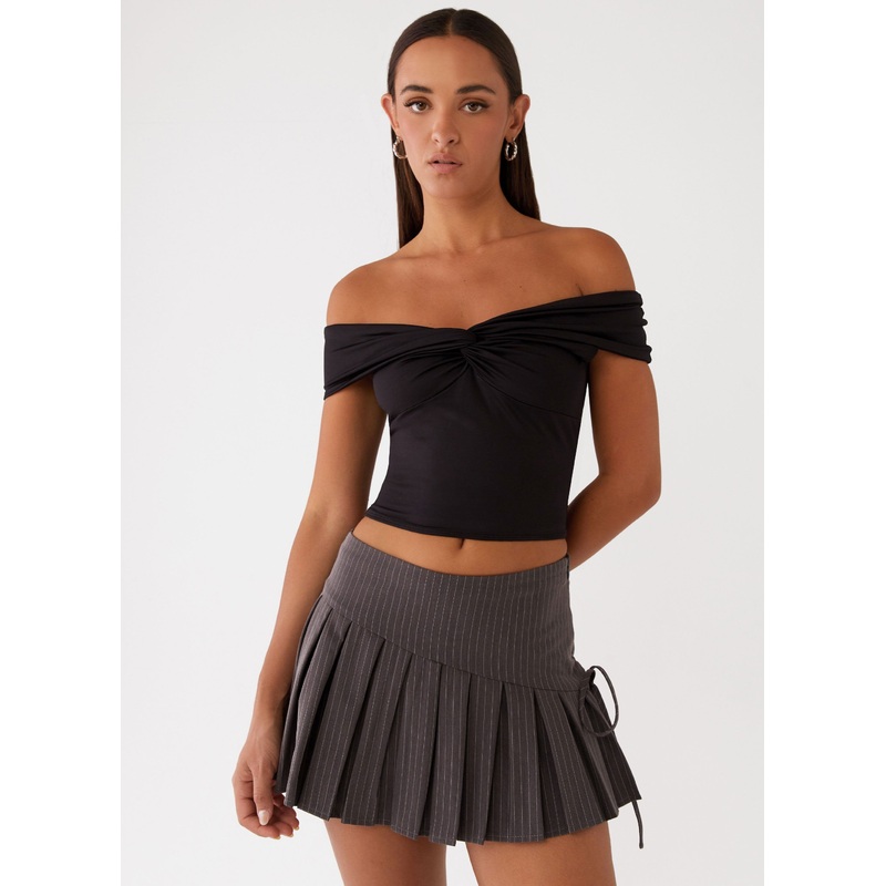 Lost In You Mini Skirt – Grey Pinstripe