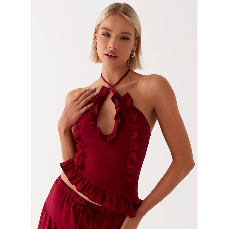 Mariella Linen Top – Maroon
