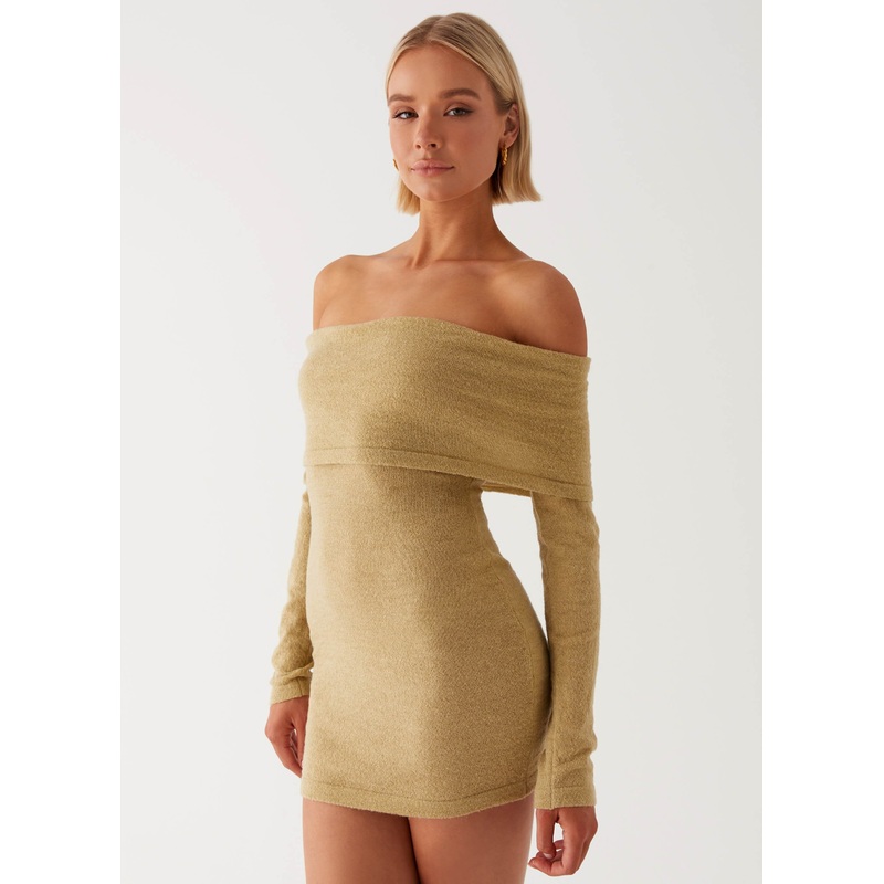 Myla Off Shoulder Mini Dress – Camel