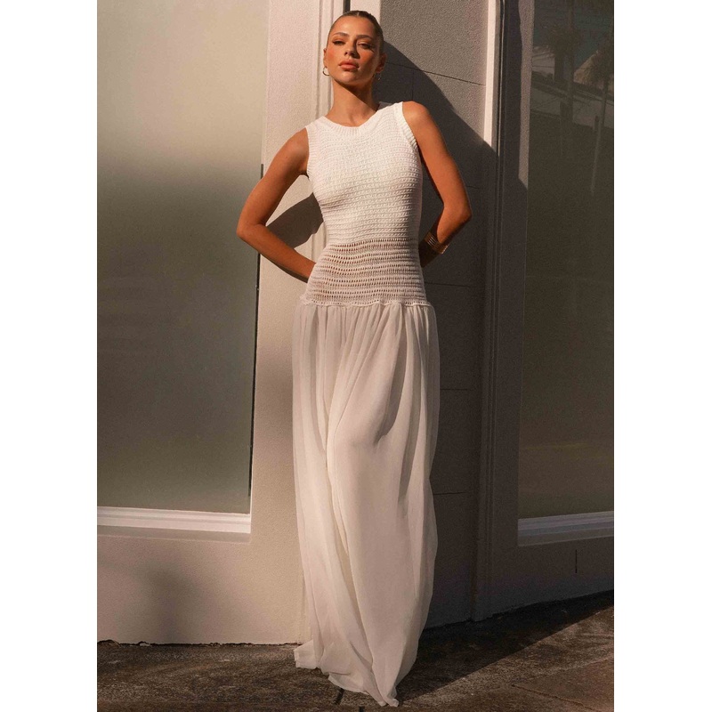 Off Grid Crochet Maxi Dress – White