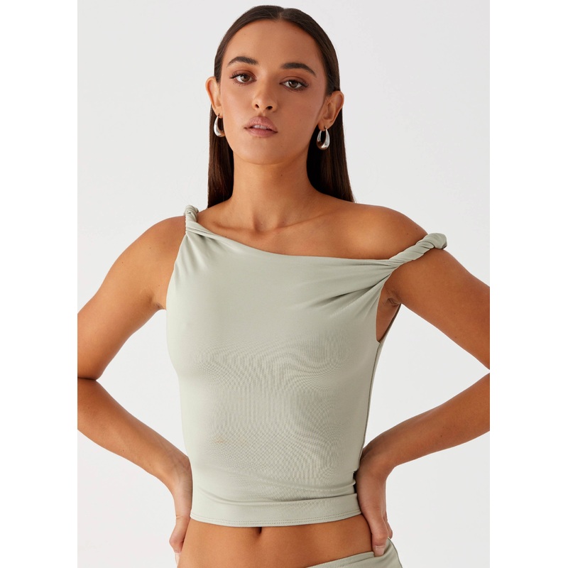 Solace Soul Twist Shoulder Top – Sage