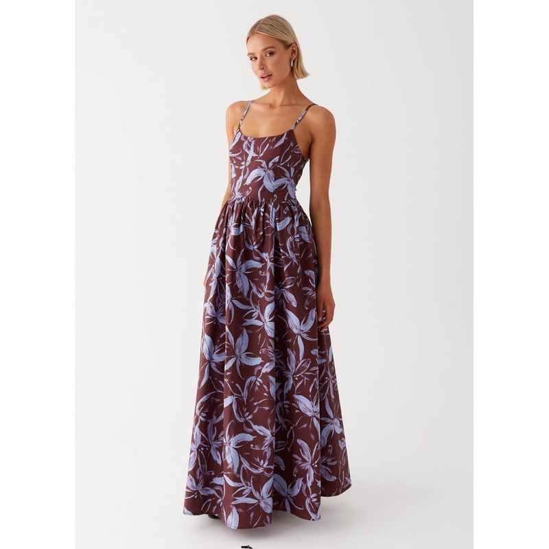 Tesoro Maxi Dress – Brown Purple Floral