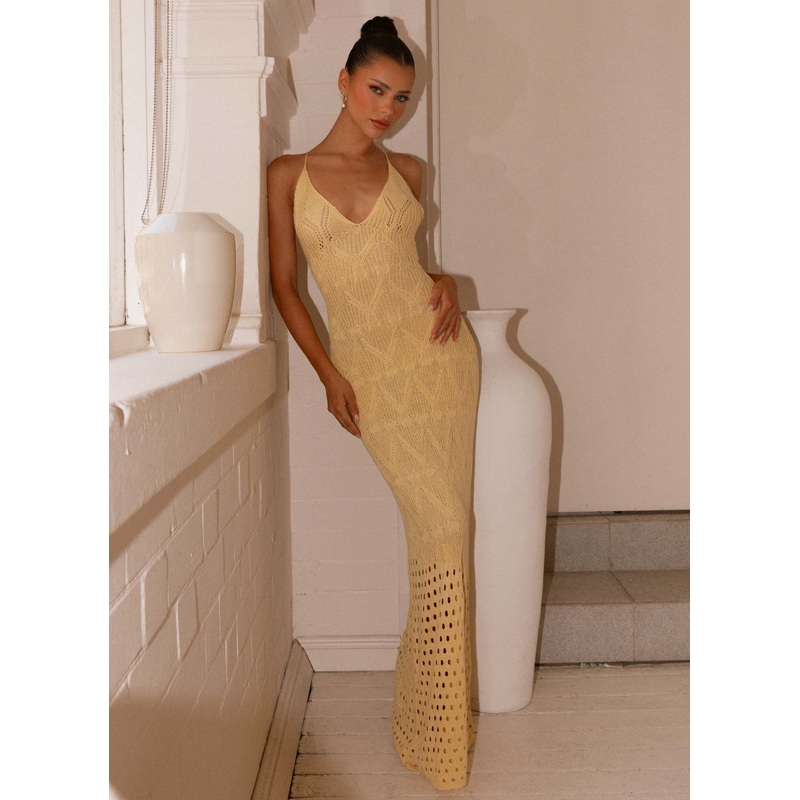 Vivid Dreams Crochet Maxi Dress – Yellow