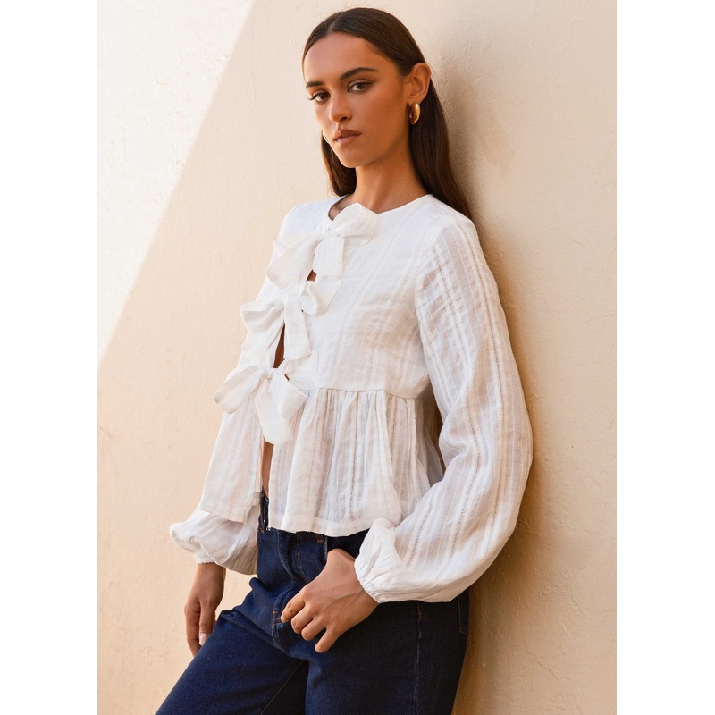 Western Wind Long Sleeve Top – White