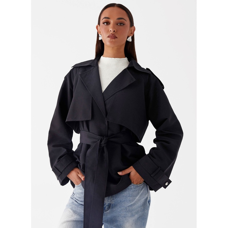 Ace Of Spades Cropped Trench Coat – Black