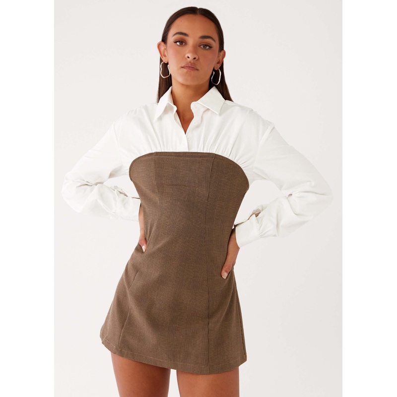 Adelaide Shirt Mini Dress – Brown