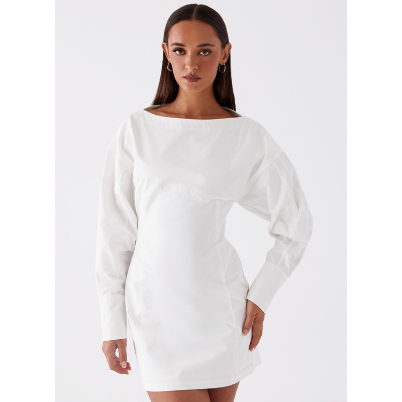 Dynasty Shirt Mini Dress – White