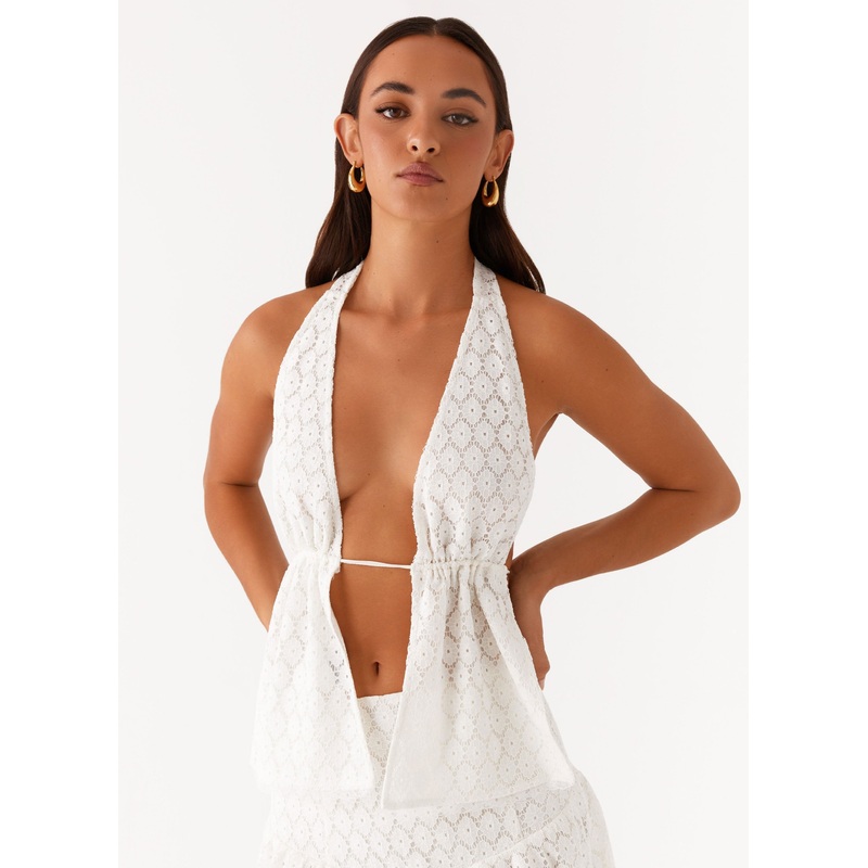 Indiana Halter Tie Top – White