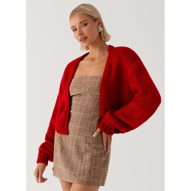 Jasleen Knit Cardigan – Red