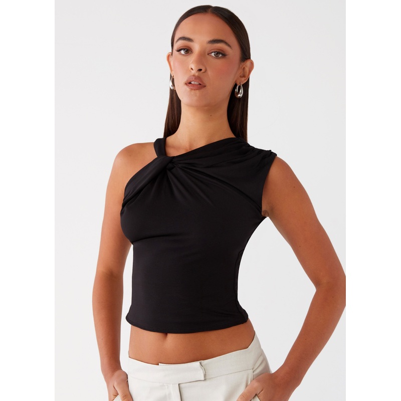 Jesse Twist Shoulder Top – Black