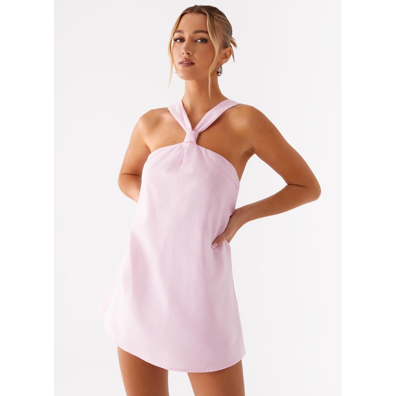 Keira Linen Mini Dress – Pink