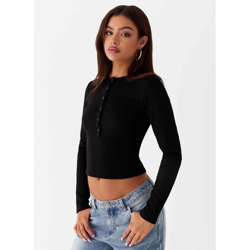 Kellie Long Sleeve Knit Top – Black