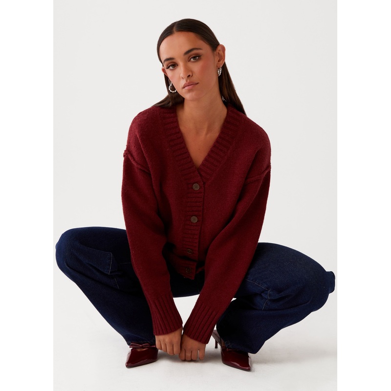 Tell Me More Oversized Cardigan – Maroon