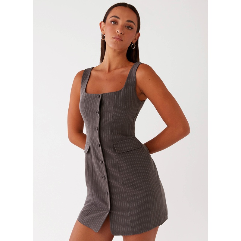 Westwood Mini Dress – Grey Pinstripe