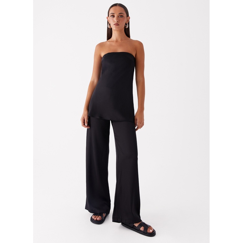 Zoey Satin Tube Top – Black