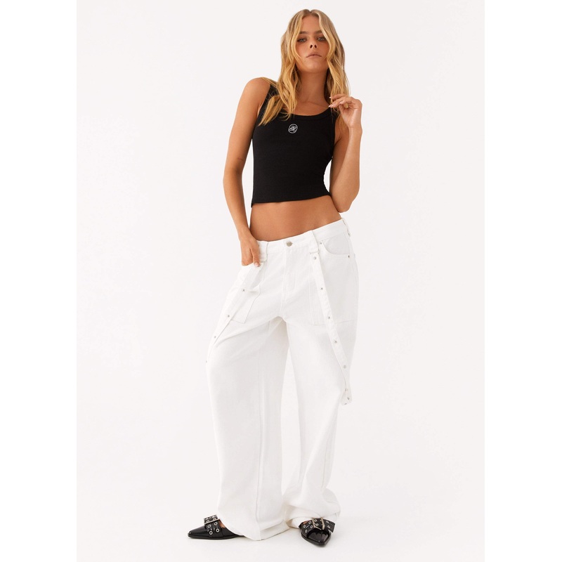 Avril Cargo Denim Pants – White