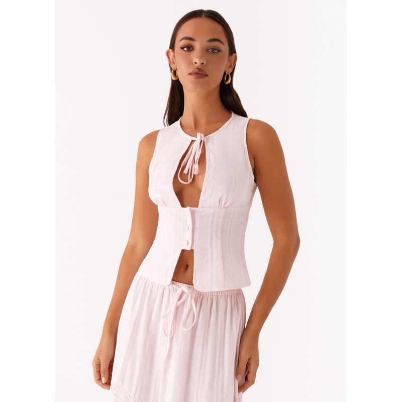 Bailey Tie Front Top – Blush