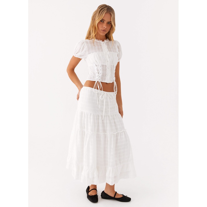 Beatrix Frill Midi Skirt – White