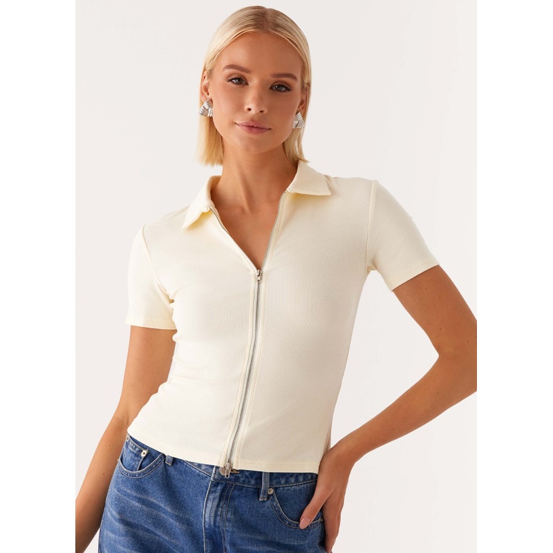 Damita Zip Front Top – Lemon