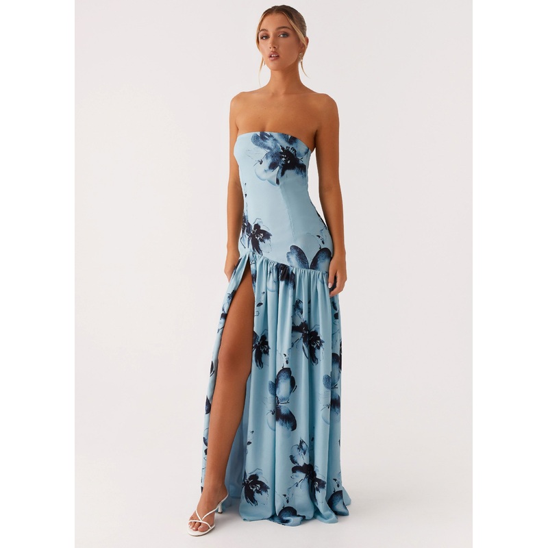 Eden Strapless Maxi Dress – Blue Black Floral