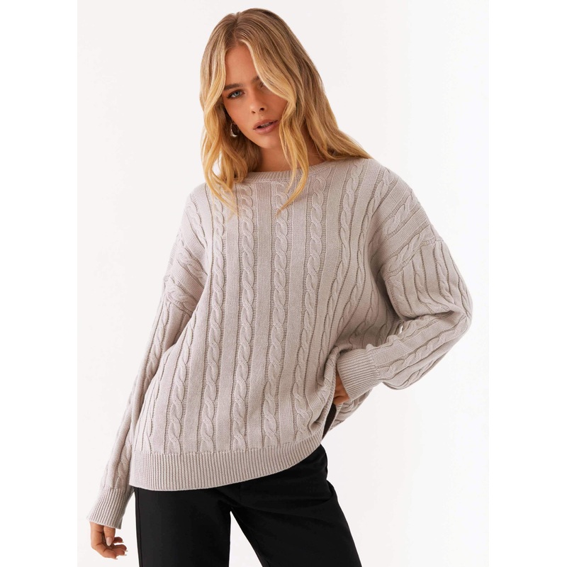 Elani Cable Knit Oversized Sweater – Chalk