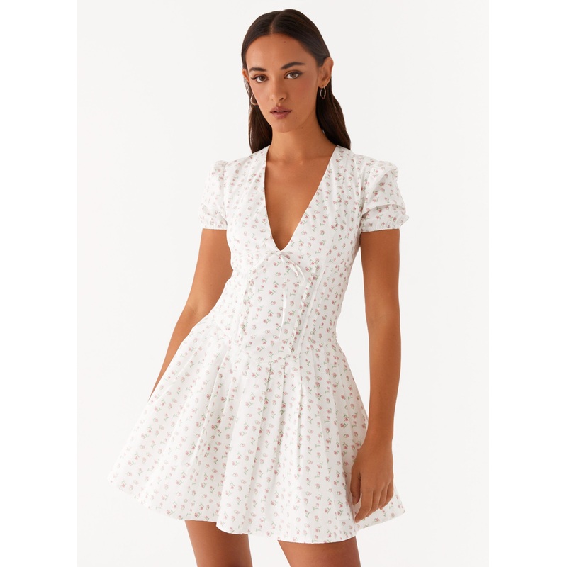 Falling Water Mini Dress – White Floral