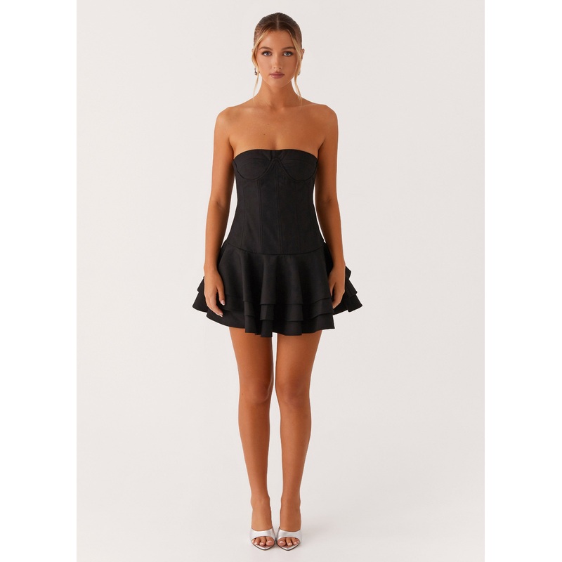 Floriana Ruffle Corset Mini Dress – Black