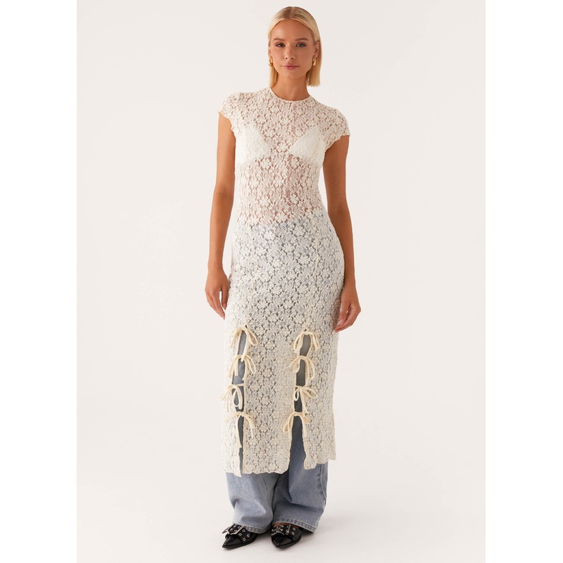 Gisele Lace Midi Dress – Ivory