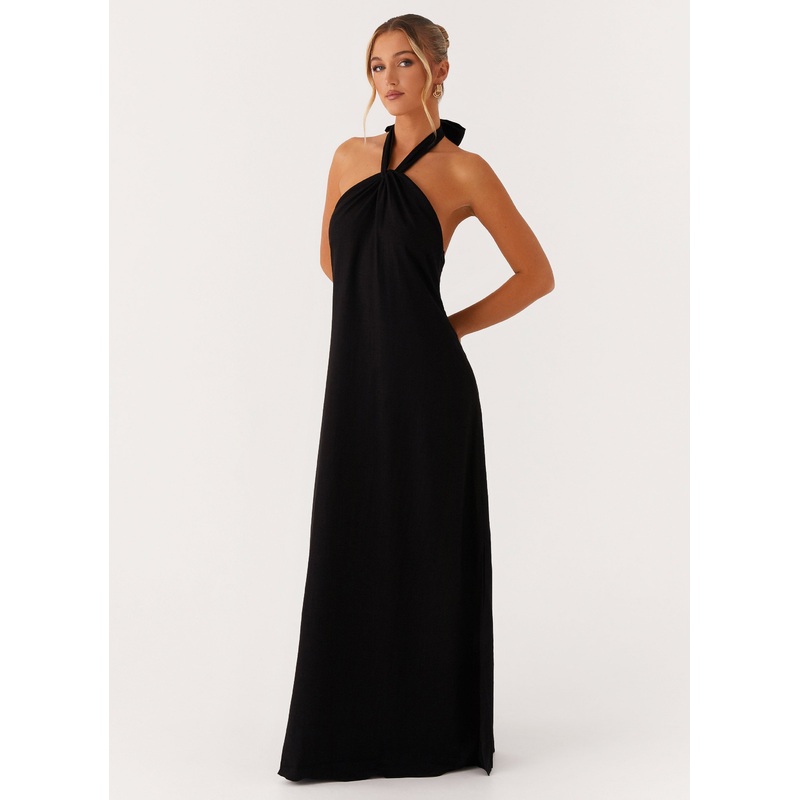 Golden Child Linen Maxi Dress – Black