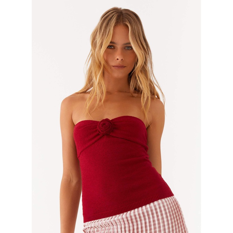 Hidden Hills Knit Rose Top – Maroon