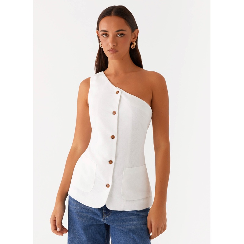 Jordy Linen Pocket Vest – White