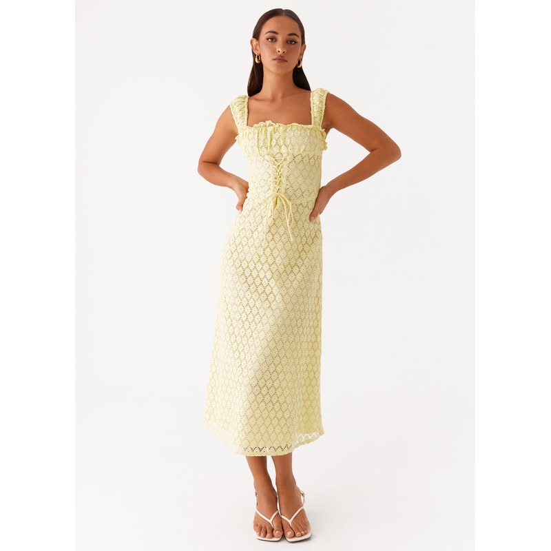 Keziah Tie Front Midi Dress – Lemon
