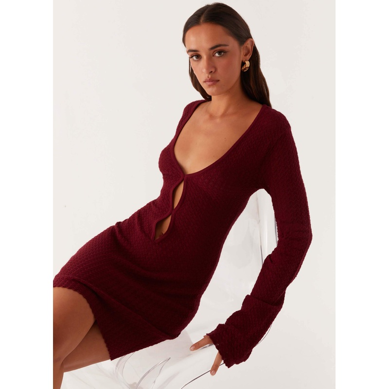 Lavelle Knit Mini Dress – Maroon