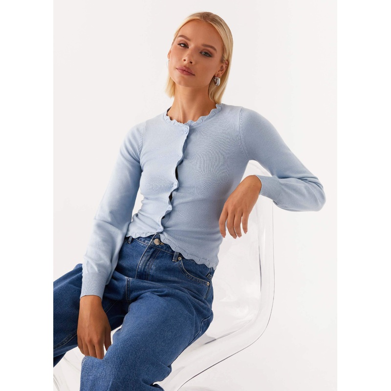 Mikah Lace Trim Cardigan – Baby Blue