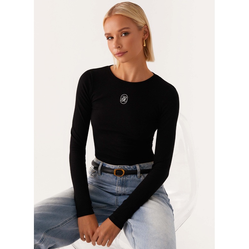Signature Monogram Long Sleeve Tee – Black