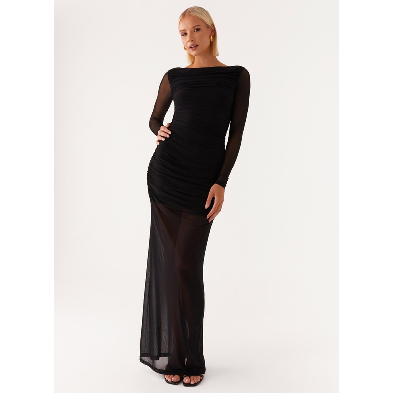 Truly you Mesh Maxi Dress – Black