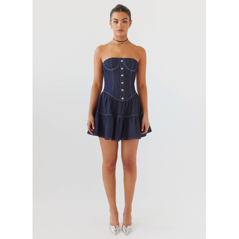 Adriana Denim Bustier Dress – Indigo