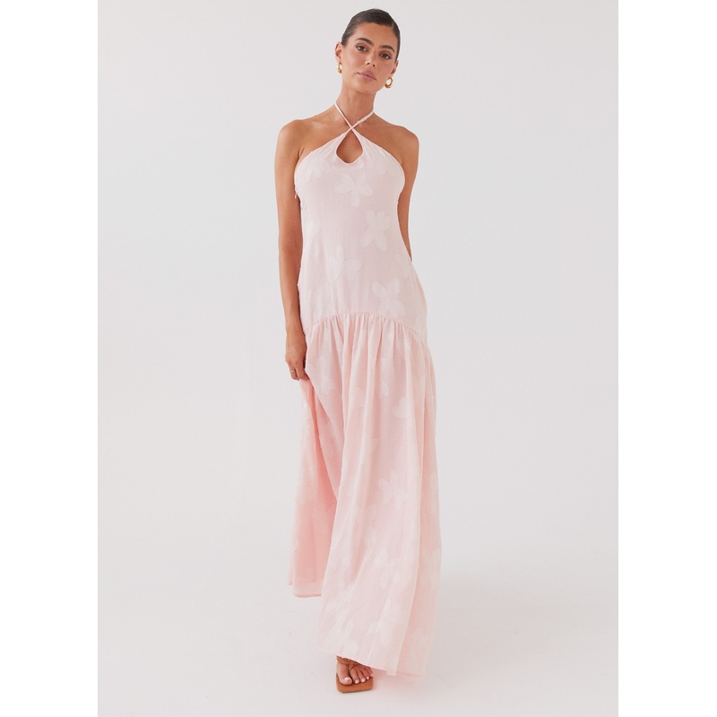 Blushed Cross Neckline Maxi Dress – Pink Petal