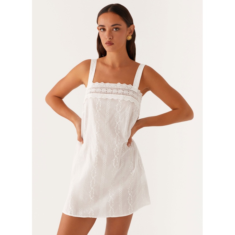Calla Broderie Mini Dress – White