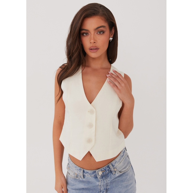 Cloud Dancer Linen Vest Top – Ivory