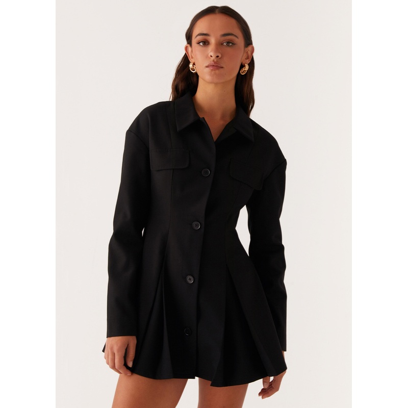 Emilia Collared Mini Dress – Black