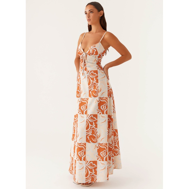 Flora Linen Maxi Dress – Orange Blue Floral