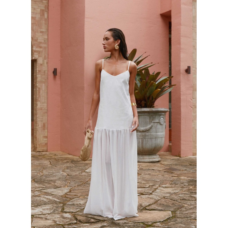 Heavenly Linen Maxi Dress – White
