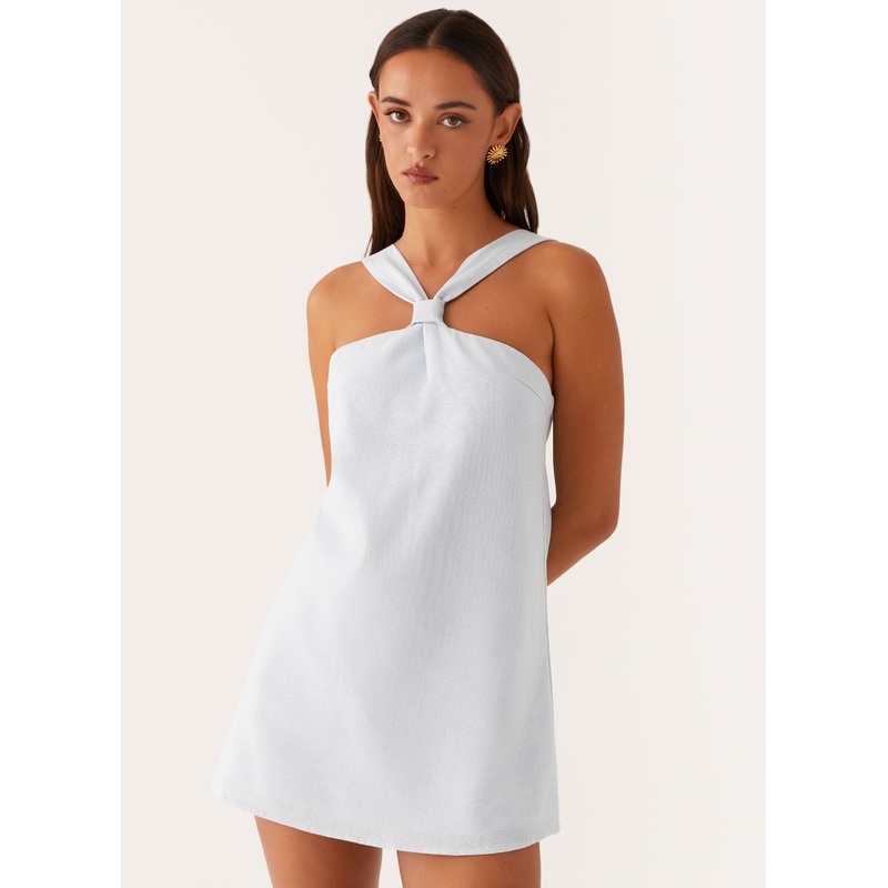 Keira Linen Mini Dress – Blue