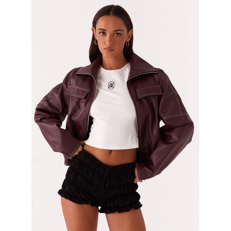 Meant To Be PU Boxy Jacket – Wine