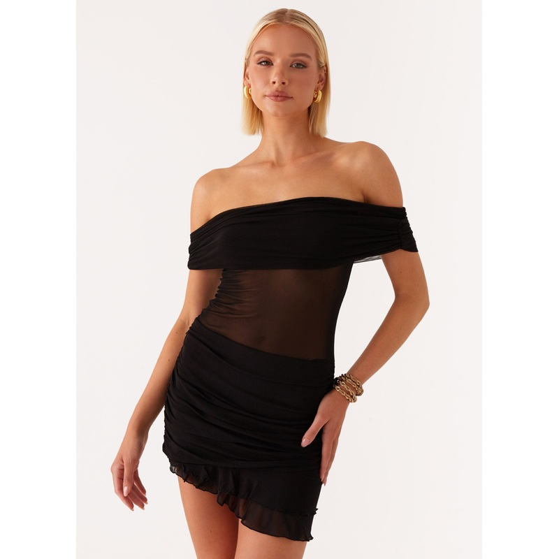 Nelly Off Shoulder Mini Dress – Black
